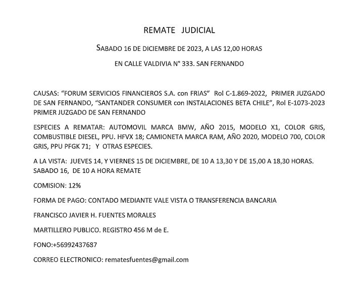 Modelo De Acta De Remate Judicial De Vehiculos